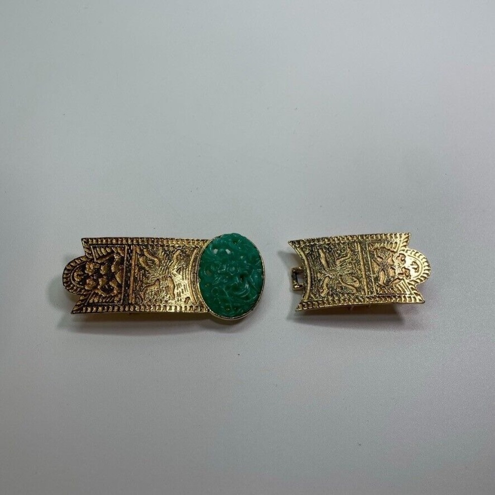 Gay Bover Designer Belt Buckle Gold-Tone w/Asian Flair 1980's Takes 1.25" Belt - Picture 5 of 6